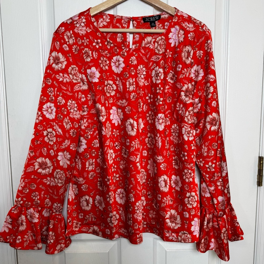 J.Crew Winter Garden Top Poppy Fields Floral Ruffle Bell Sleeve Blouse XXL NWT